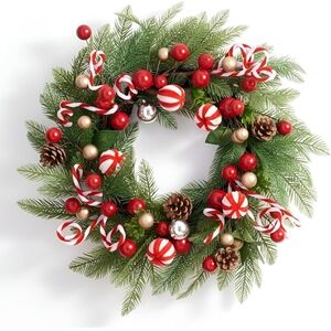 Festive Red & Green Holiday Wreath with Candy Accent